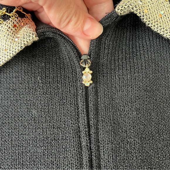 St. John Black Gold Santana Knit Collared Zip Up Evening Jacket Size 2 - Picture 6 of 13